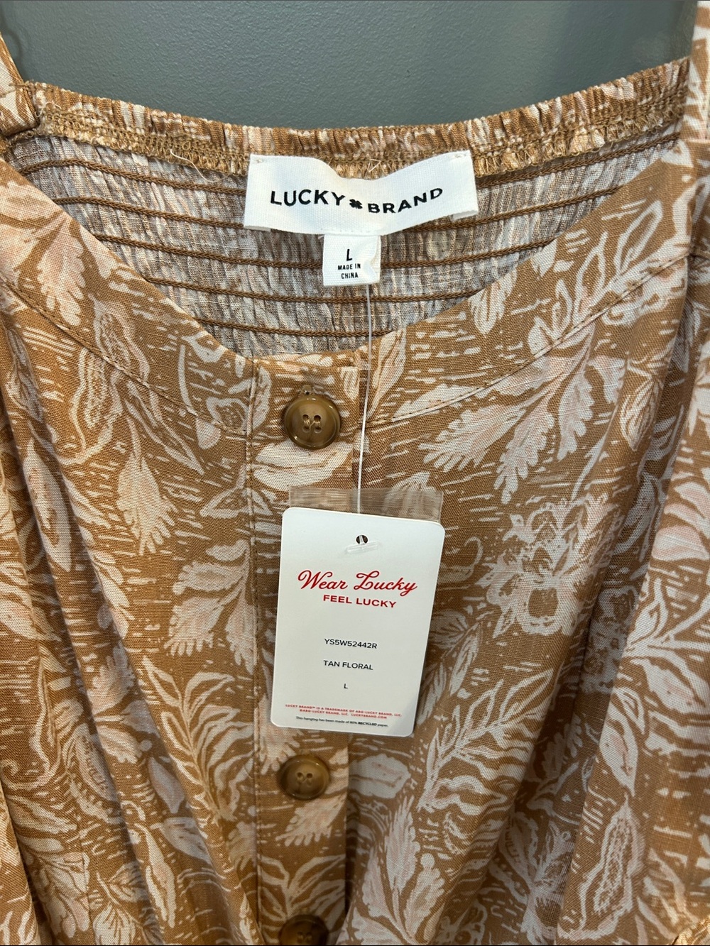 Lucky Brand Tan Floral Midi Dress Women’s size Large New!! - Picture 2 of 8